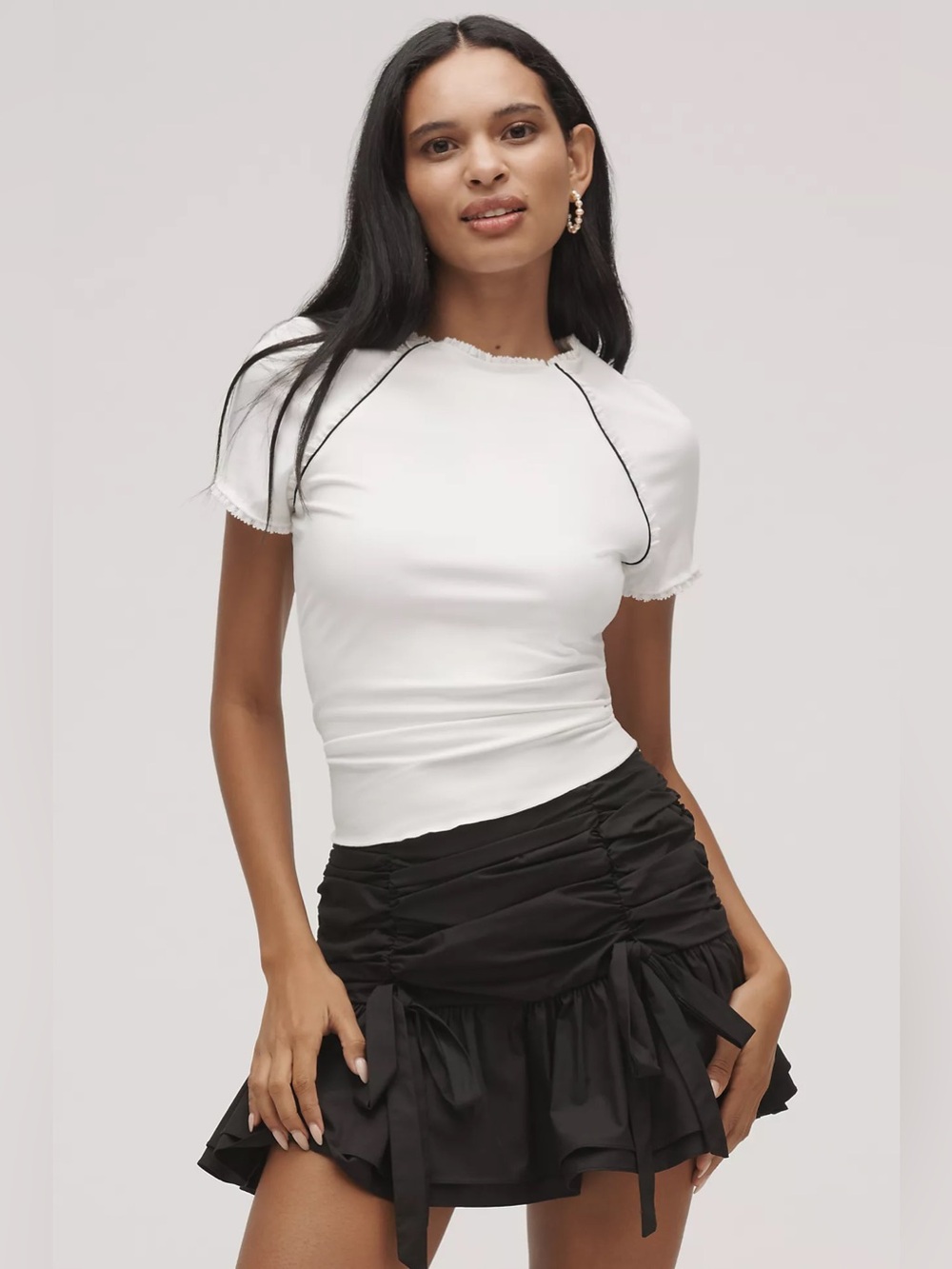 Maeve Anthropologie White Ruffle Trim Puff Sleeve Blouse M NWT